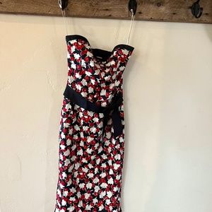 Karen Mullen Black, Red, White - Cherry Print Strapless Dress, Size US 4